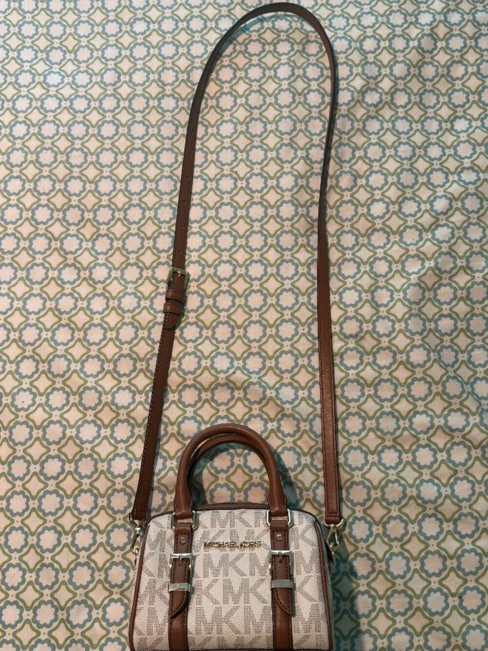 Michael Kors Bedford Mini Satchel Crossbody Vanilla Brown Signature MK Logo